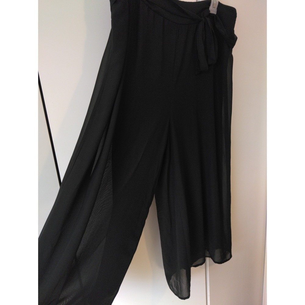 Women's Chiffon Wide Leg Palazzo Pants Size XL Bkack Lined Elegant Evening Wear